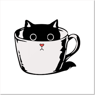 Black kitten with red nose hiding in a cup Posters and Art